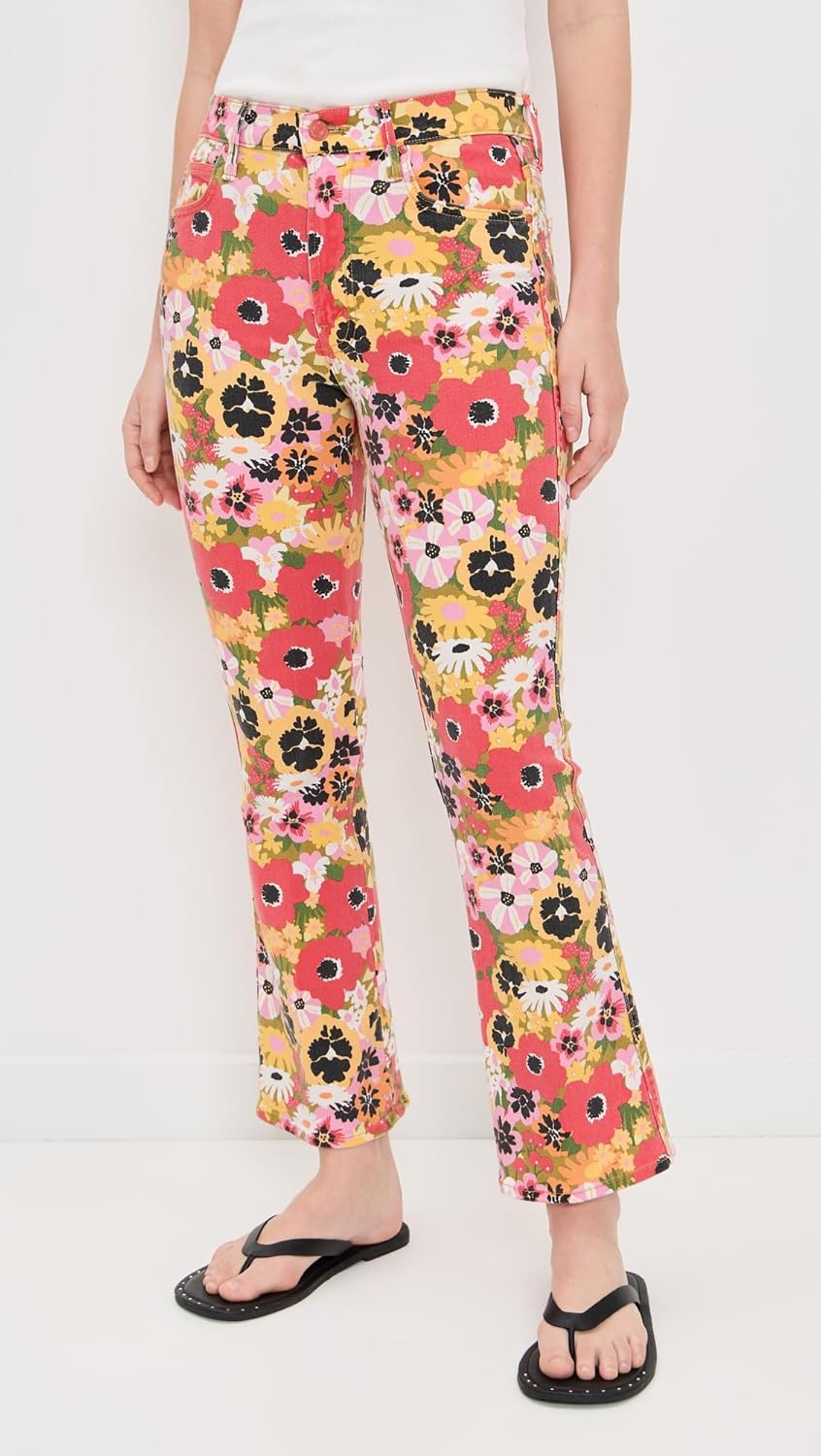 MOTHER Women's Mid Rise Smokin Double Flood Jeans, Flowers